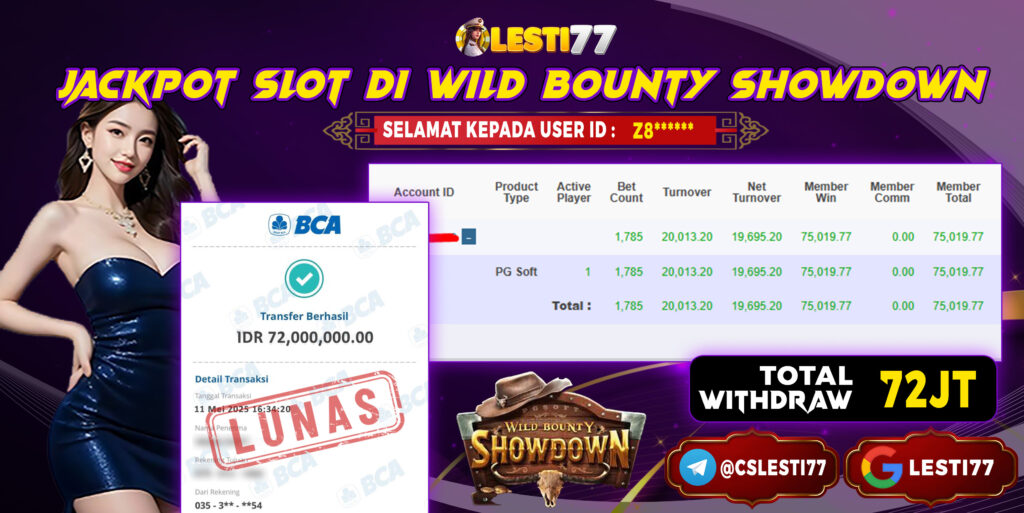 LESTI77 JACKPOT SLOT Wild Bounty Showdown Rp72.000.000,- LUNAS
