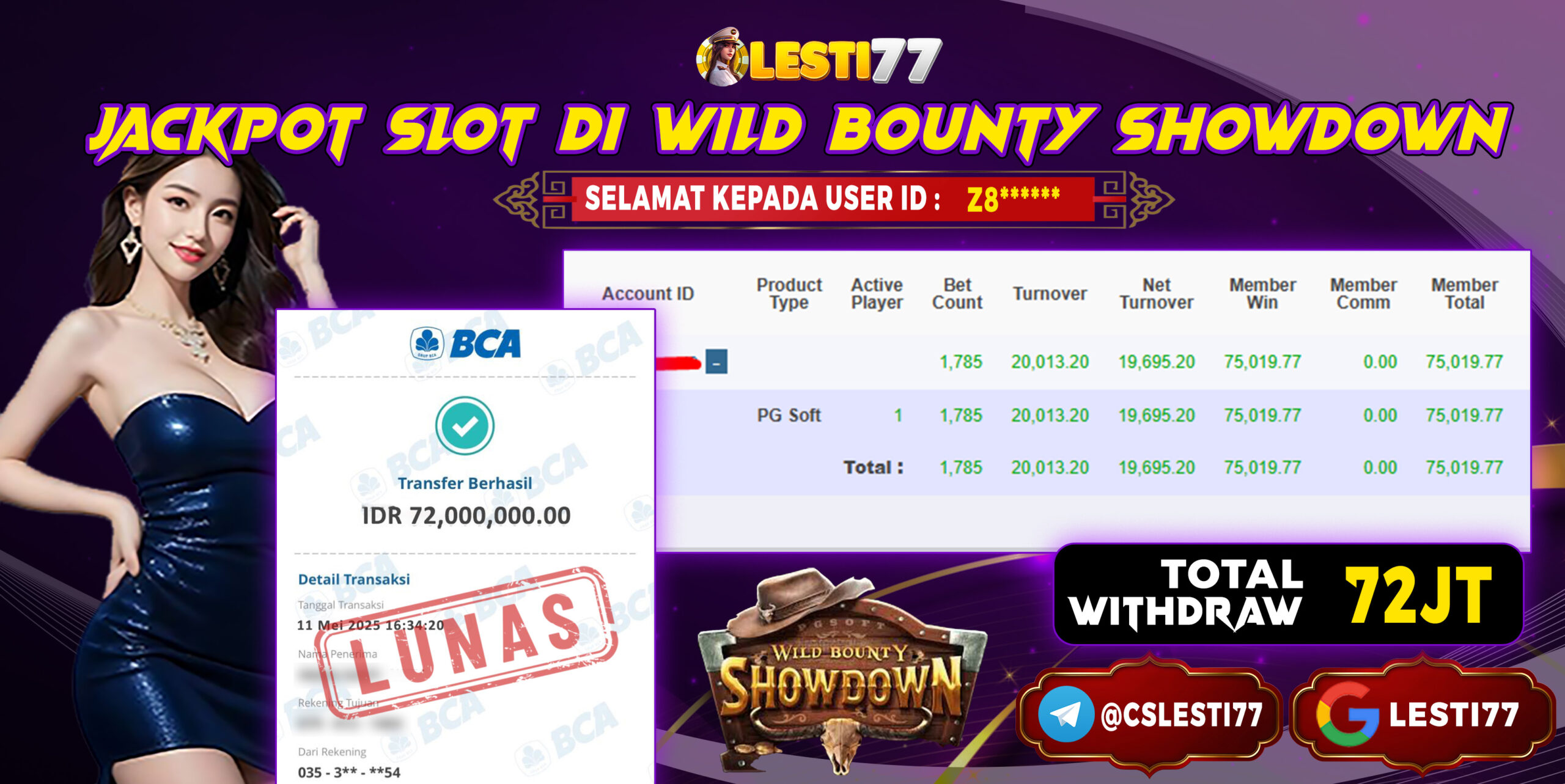 LESTI77 JACKPOT SLOT Wild Bounty Showdown Rp72.000.000,- LUNAS