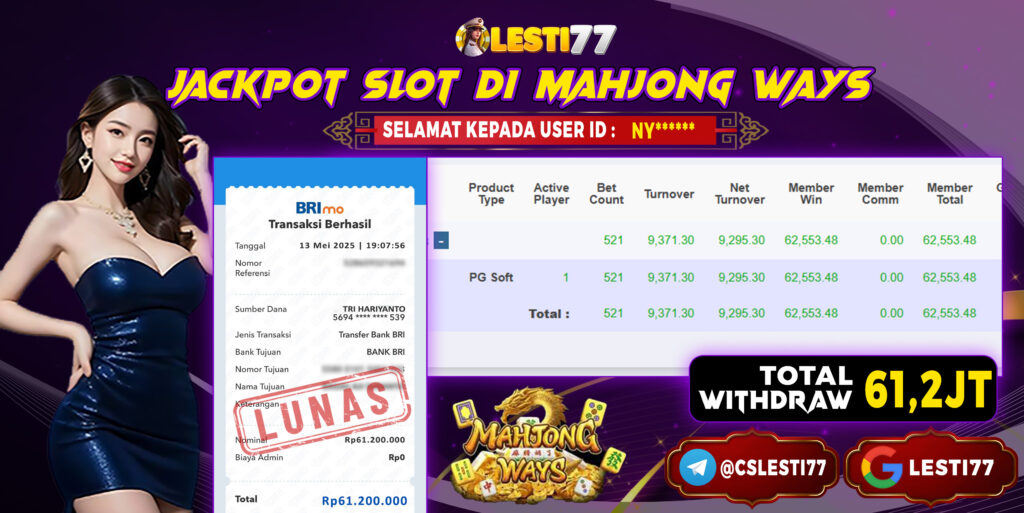 LESTI77 JACKPOT MAHJONG WAYS Rp61.200.000,- LUNAS