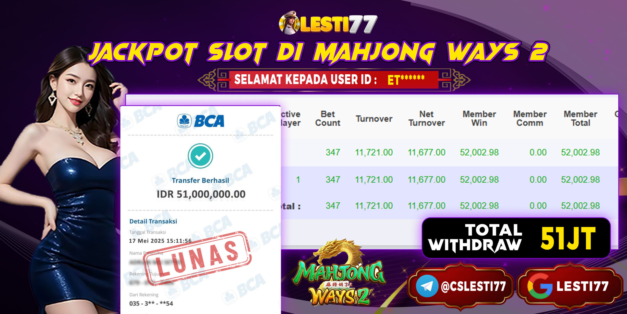 LESTI77 JACKPOT MAHJONG WAYS 2 Rp51.000.000,- LUNAS